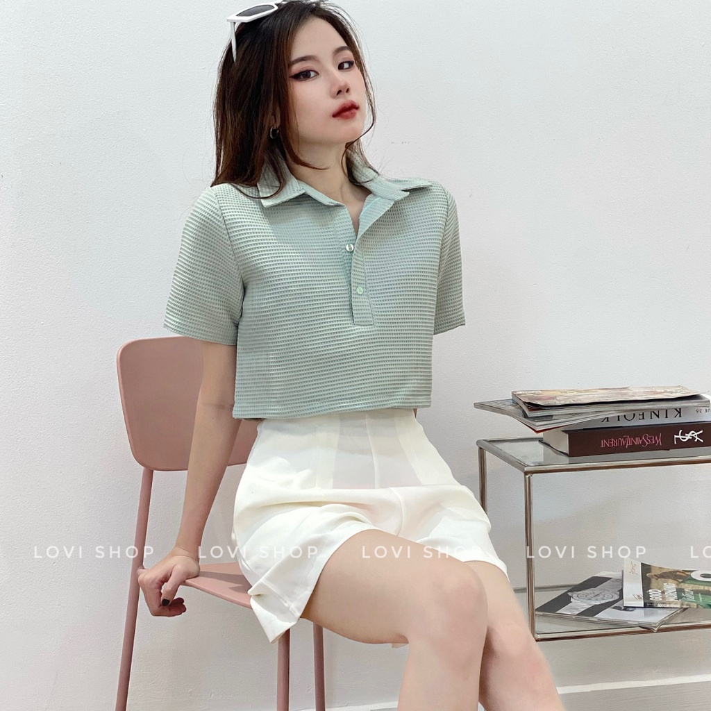 LOVI SHOP Áo sơ mi croptop polo cổ bẻ/ cổ trụ tay ngắn chất xốp cao cấp 7 màu
