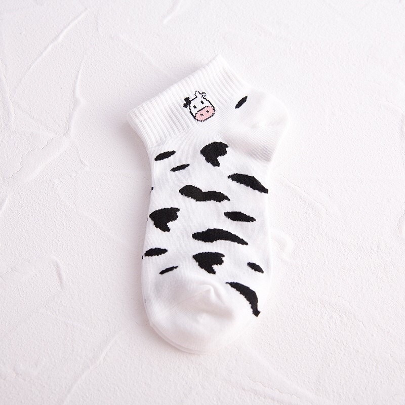 [FReEsHiP]Tất nữ cổ ngắn, vớ cổ ngắn nam nữ vải cotton co giãn họa tiết bò sữa đáng yêu, vingate phong cách hàn quốc