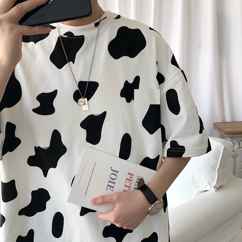 Áo thun bò sữa tay lỡ Unisex nam nữ, form phông rộng chất vải cotton dày mịn mặc freesize phong cách Ulzzang | BigBuy360 - bigbuy360.vn