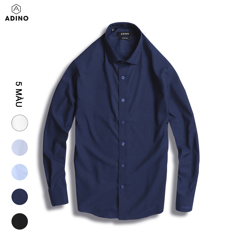 Áo sơ mi nam dài tay ADINO màu xanh đậm đen vải sợi sồi modal mềm thoáng mát dáng công sở slimfit trẻ trung S184