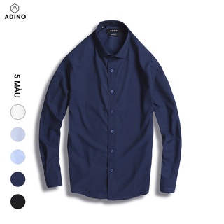 Áo sơ mi nam dài tay ADINO màu xanh đậm đen vải sợi sồi modal mềm thoáng mát dáng công sở slimfit trẻ trung S184