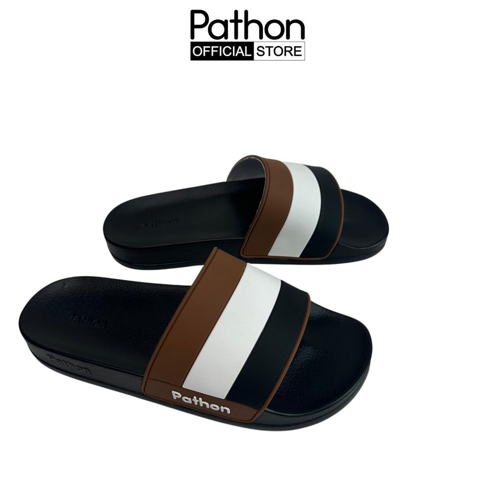 Dép nam nữ quai ngang slipper Pathon quai PVC và đế PU đen quai phối xọc đen nâu lớn SD121