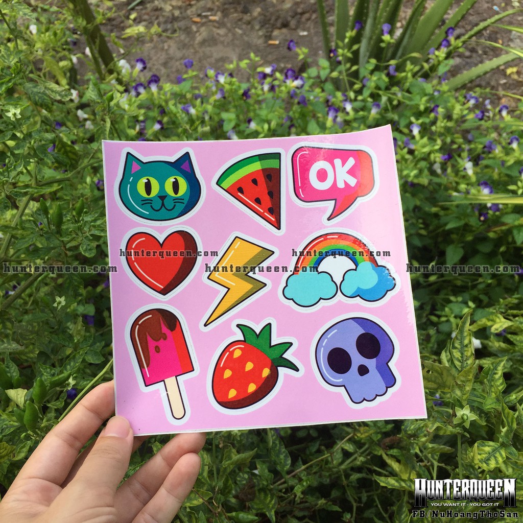 Sticker cute chống nước. Hình dán dễ thương trang trí mọi nơi. Logo Laptop, tường, nón bảo hiểm