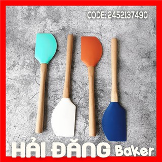 💥 siêu bền 💥 cây phới vét bột spatula silicone cán gỗ 33.5cm - 1 cây