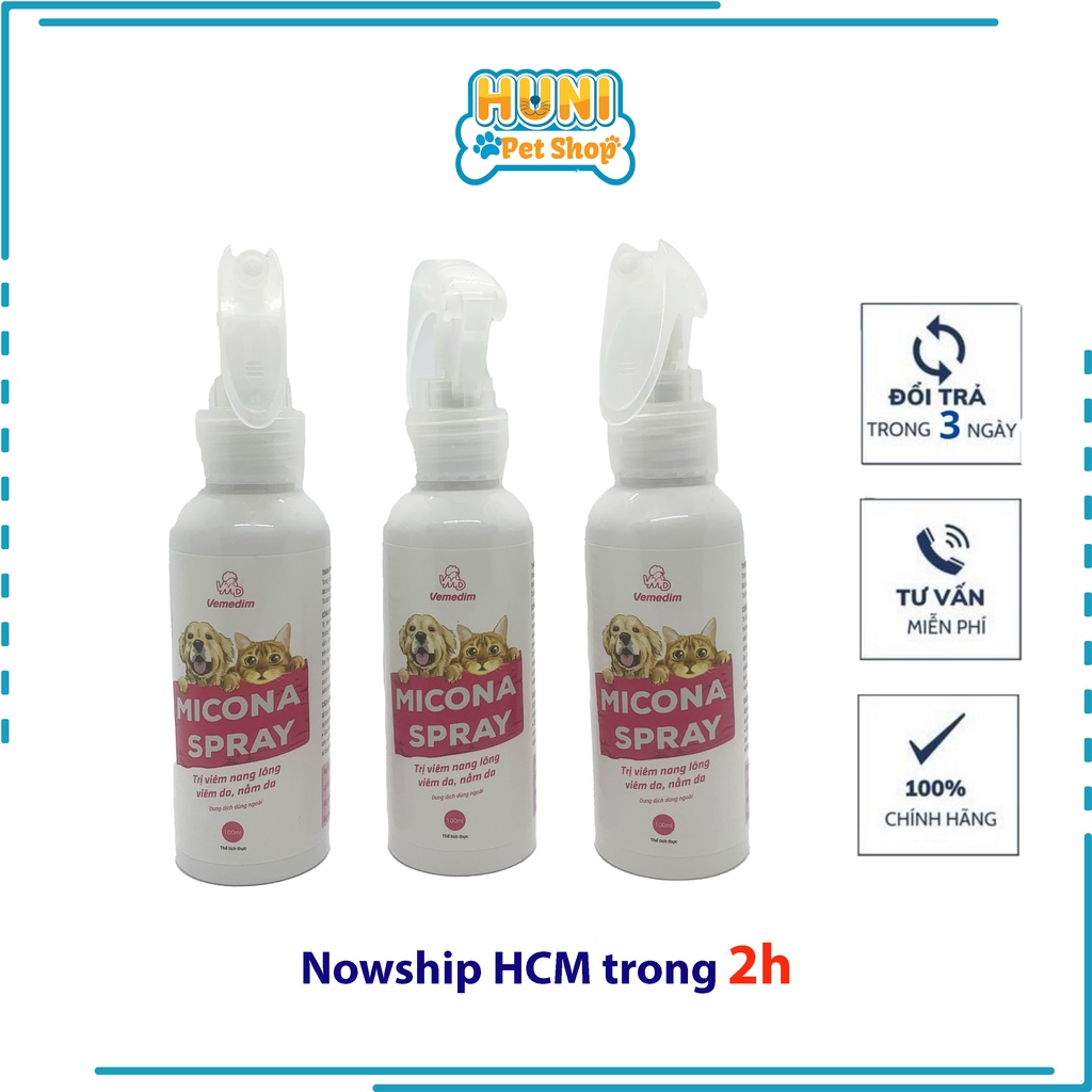 Chai xịt Micona hết viêm nang lông, viêm da, nấm da, xà mâu cho chó mèo - xịt nấm da toàn thân thú cưng Micona Spray