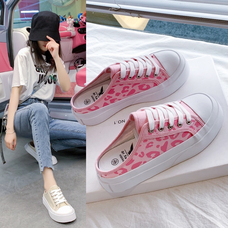 Giày Ulzzang Sục Thể Thao Nữ Vintage, Sục Hồng Da Beo Đạp Gót Đế Độn 4cm Hàn Quốc Street Style - Iclassy_shose