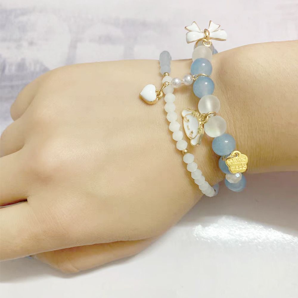 Vòng tay xỏ hạt tròn mặt hoạt hình đính nơ có thể điều chỉnh phong cách Hàn Quốc đơn giản độc đáo dành cho nữ