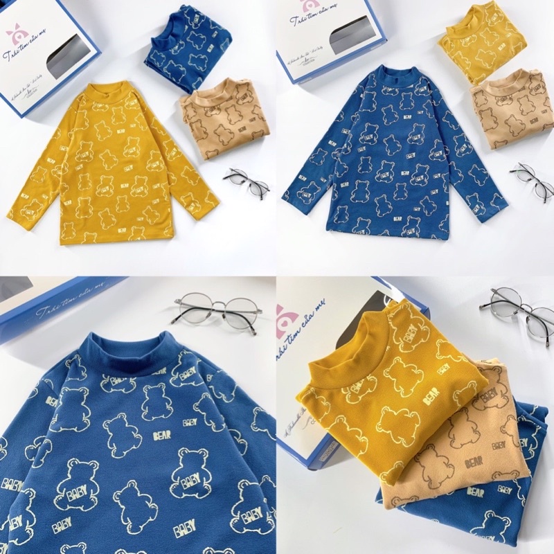Áo giữ nhiệt cổ cao cho bé 3-8 tuổi chất cotton nỉ mềm ấm hàng có sẵn kèm ảnh và video