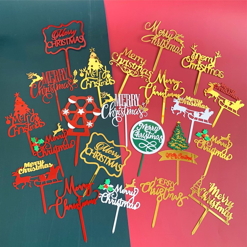 Que cắm trang trí bánh kem hình chữ Merry Christmas dễ thương