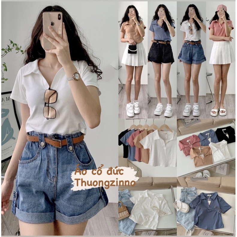 [Ảnh thật/Video]Áo croptop cổ đức có tay bảng màu hàn Quốc