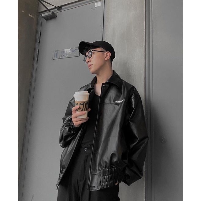 Áo khoác giả da cài nút unisex oversize
