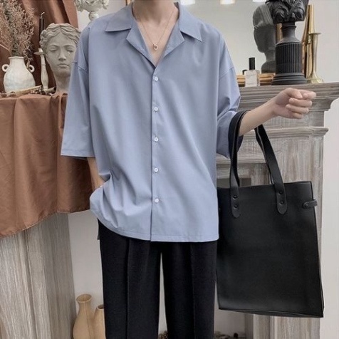 Áo Sơ Mi Tay Ngắn Nam Nữ Form Rộng Cổ Vest Unisex Tay Ngắn,Chất Lụa Nhật  Mềm Mịn Chống  Nhăn ,Xù -Men87_store