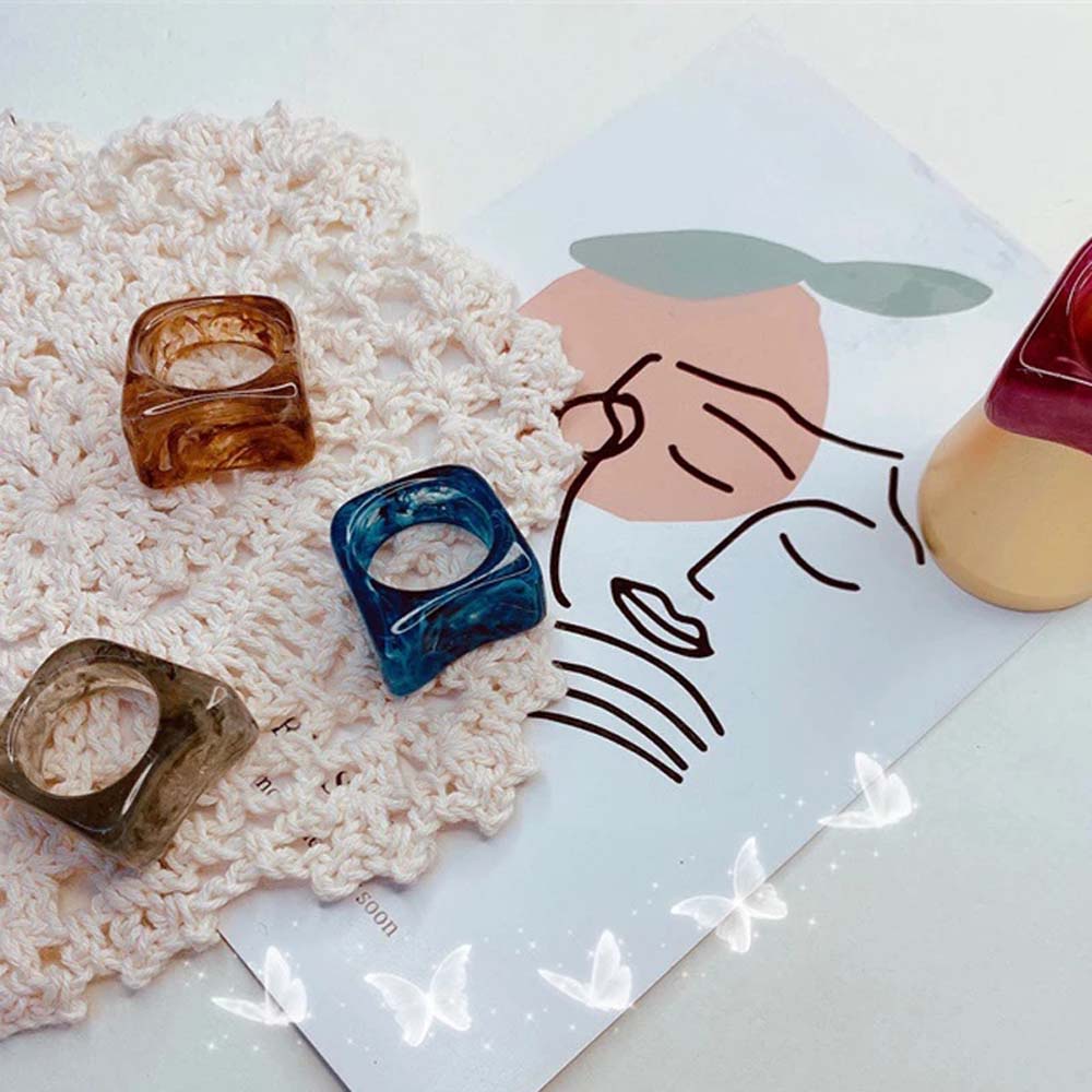 Nhẫn Nhựa Resin Nhiều Màu Sắc Phong Cách Vintage Thời Trang Hàn Quốc