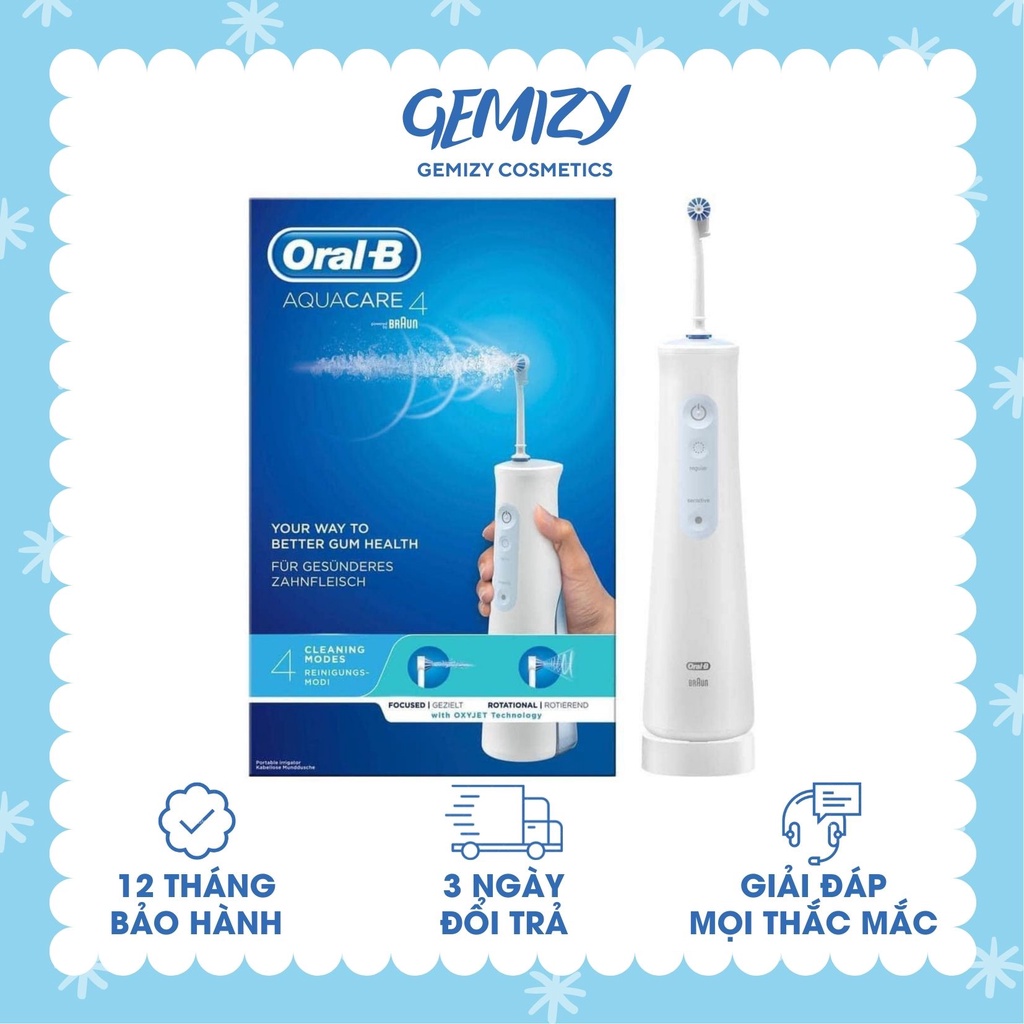 Máy tăm nước không dây ORAL-B AQUACARE 4 Đức, tăm nước cầm tay răng nhạy cảm - Gemizy Shop