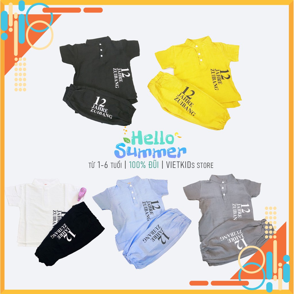 Bộ quần áo bé trai chất đũi RICHKID bộ cộc tay bé trai JAHRE12 cho bé từ 7-24kg