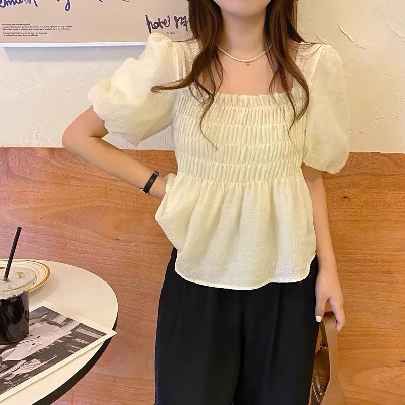 Áo Nữ dáng babydoll nhún ngực tay bồng tiểu thư m140