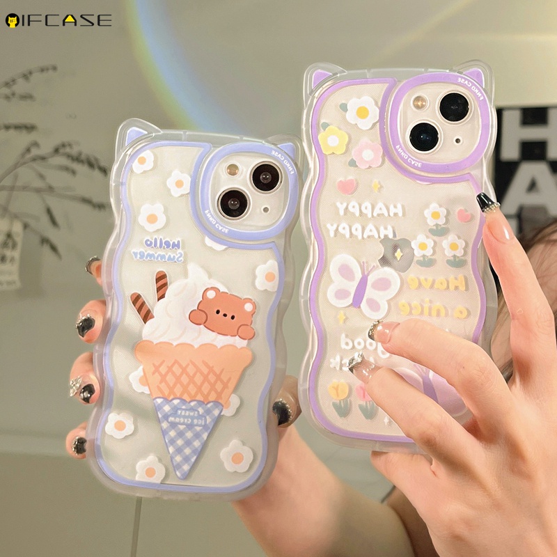 Ốp Điện Thoại Mềm Trong Suốt In Hình Hoa Tulip/Gấu/Thỏ Tai Mèo Cho iPhone 13 12 12 11 Pro Max XS Max XR X