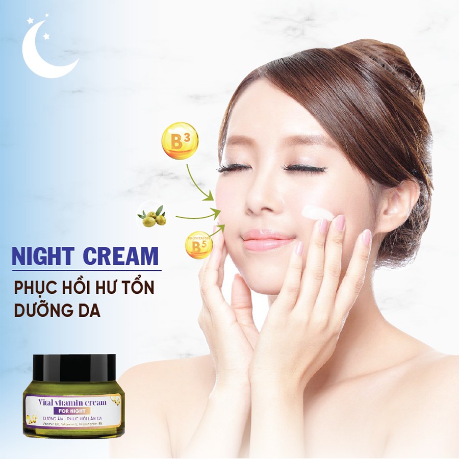 Combo chống nắng dưỡng da Vital Vitamin Cream ngày và đêm - Chống nắng, dưỡng trắng, phục hồi da 2in1 - Vườn Mỹ Phẩm