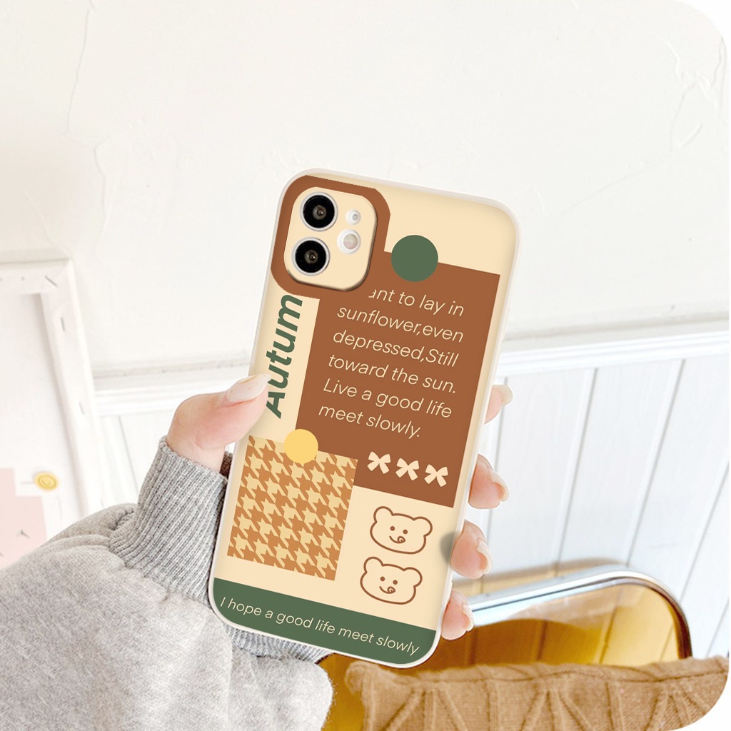 Ốp điện thoại Iphone brown bear ốp lưng iphone vuông cạnh 7plus 8plus 13promax 11 promax 12 pro max 6 6plus x xr xsmax
