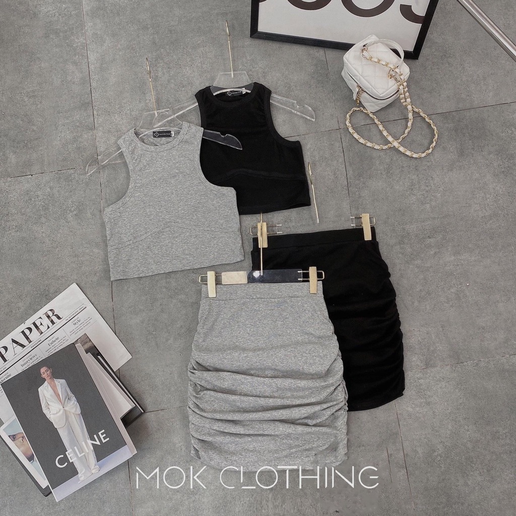 Set Áo Ba Lỗ Kèm Chân Váy Nhún Có Quần Trong