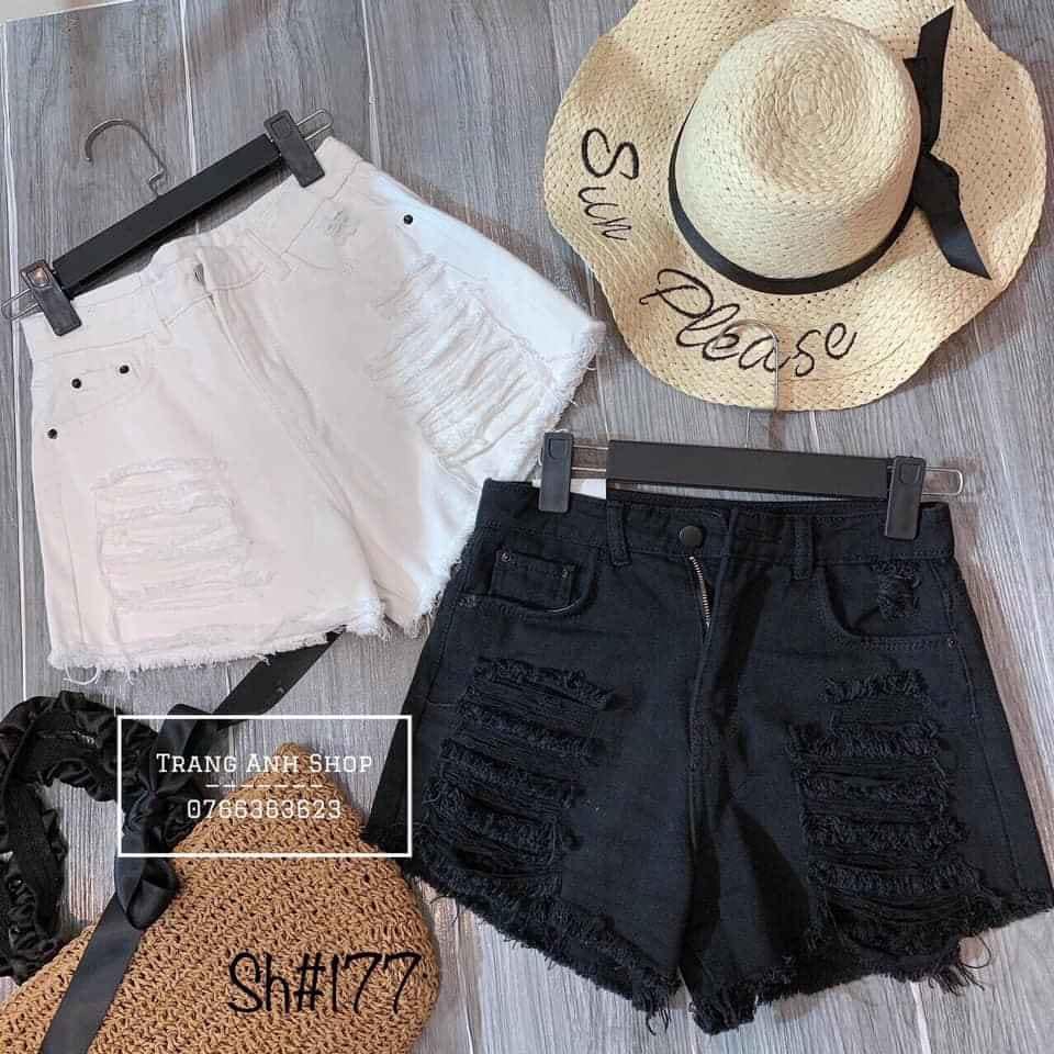 Quần short nữ cạp cao Phong cách Hàn Quốc - Quần sooc bò đáp rách