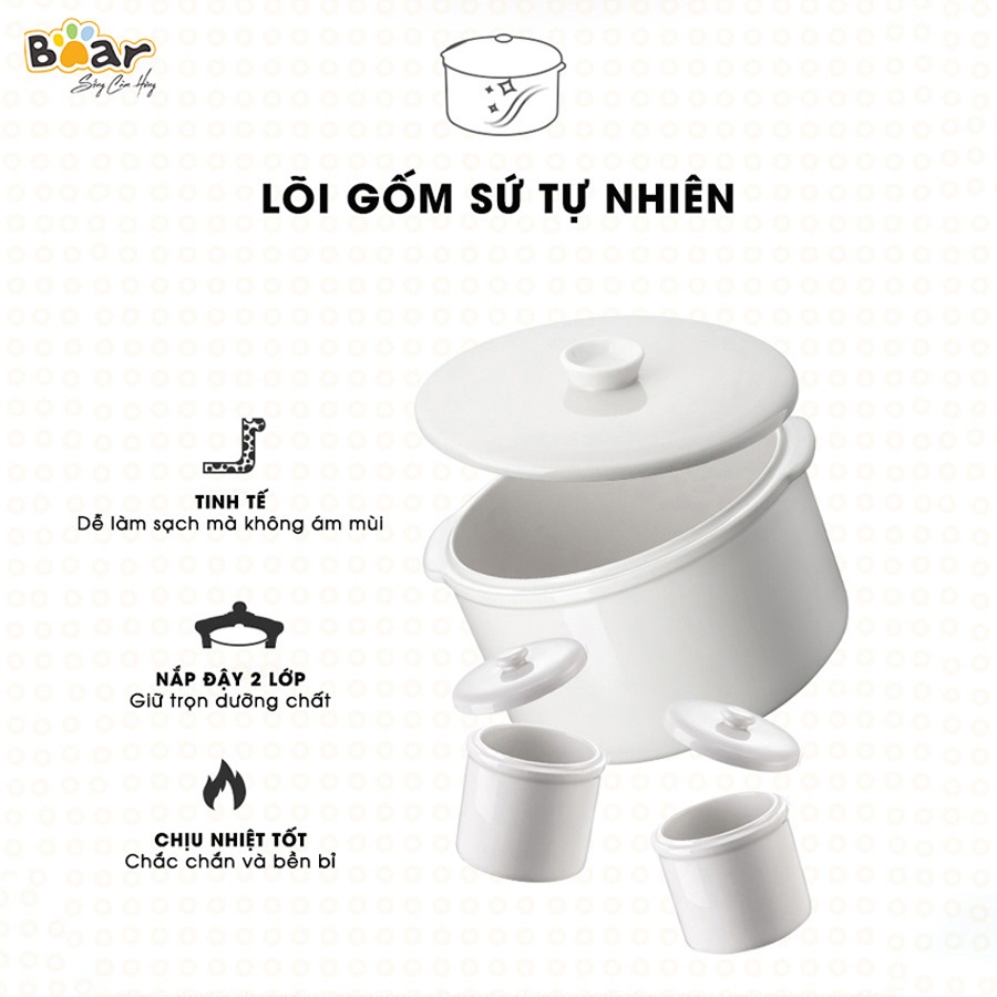 Nồi nấu cháo chậm Bear 0.8L, 1.6L nồi nấu cháo cho bé, chưng yến, nấu chậm, HomeMart – Hàng chính hãng BH 18 tháng