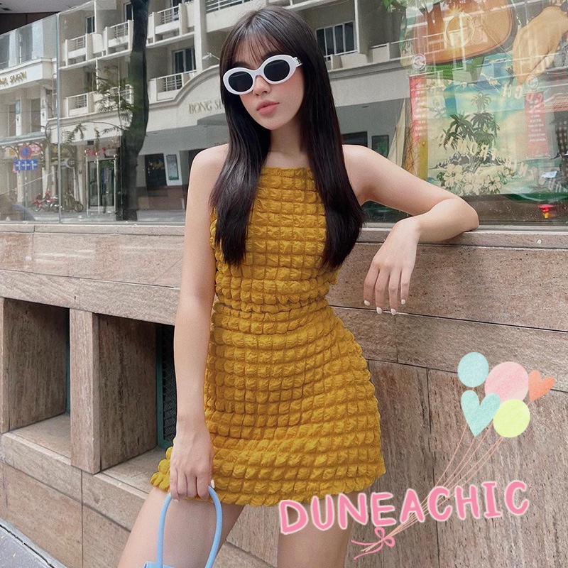 DUNEA Bộ Áo Tank Top Cổ Tròn + Chân Váy Ngắn Gợi Cảm Cho Nữ
