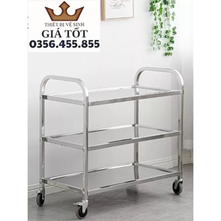 Xe đẩy inox 3 tầng dọn dẹp,dọn thức ăn nhà hàng,khách sạn size 950950mm