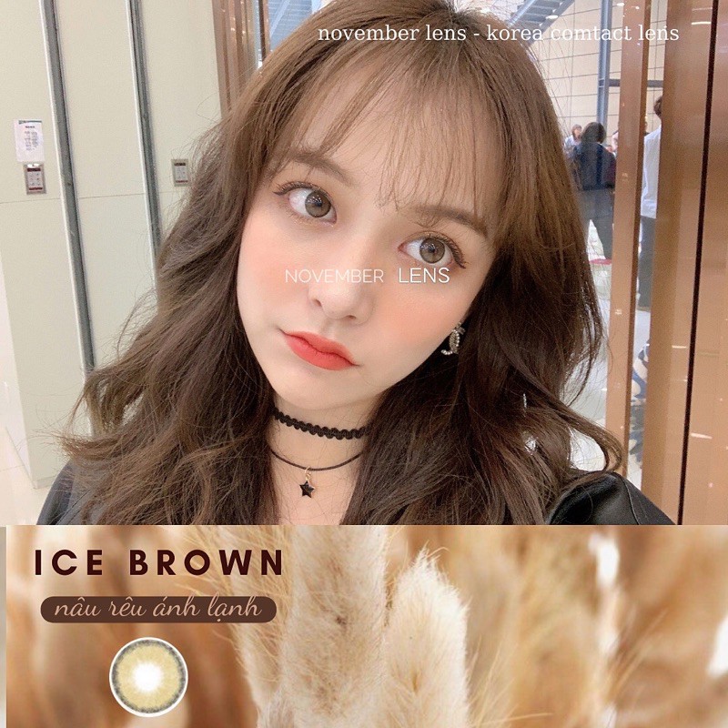 Kính áp tròng Ice Brown Hàn Quốc tone nâu rêu viền bo tròn
