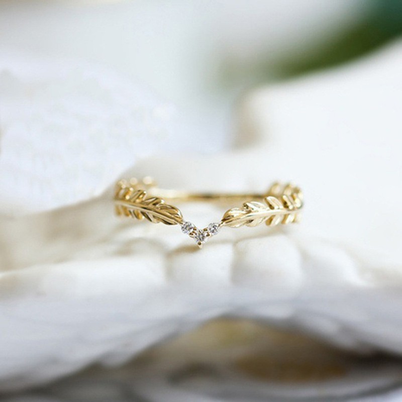 Aifei Jewellery Women Ring Heart Leaves Mosaic Diamond 925 Sterling Silver 18K Gold Plating R929