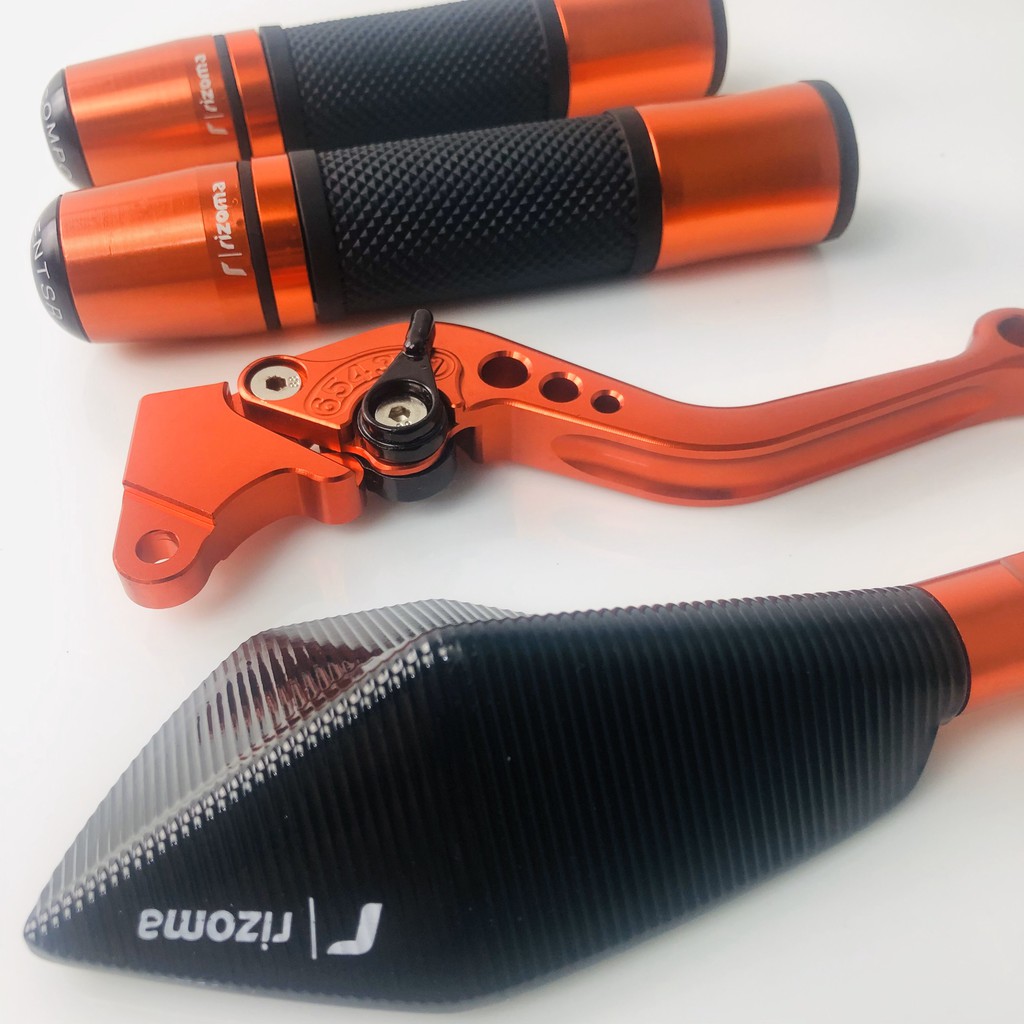 COMBO_Bộ bao tay gù ý + 1 tay thắng cơ + 1 gương chiếu hậu 5 cạnh cao cấp_màu da cam_motorsaigon