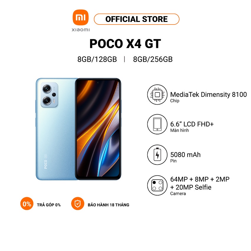 Điện thoại XIAOMI POCO X4 GT 8+128GB/8+256GB|MediaTek Dimensity 8100. Bảo hành chính hãng 18 tháng Hàng nguyên seal