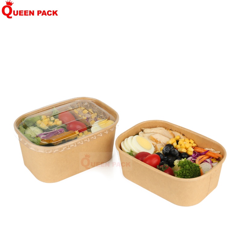 Sỉ 50 Hộp giấy kraft HÌNH CHỮ NHẬT đựng thực phẩm 750ml/1000ml kèm NẮP NHỰA đẹp, giá xưởng
