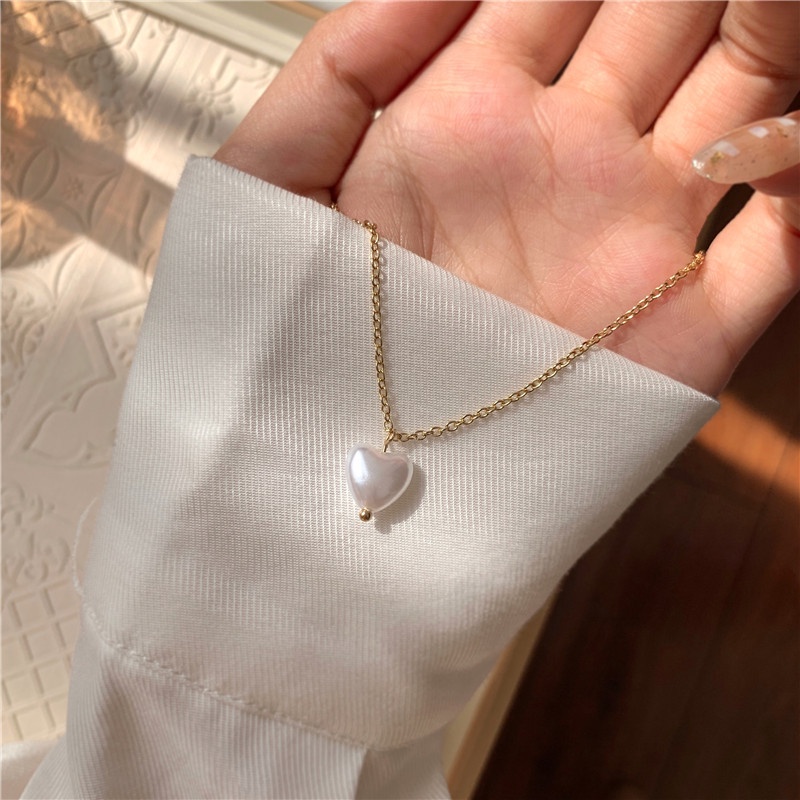 Dây Chuyền Mặt Trái Tim Đính Ngọc Trai Thời Trang