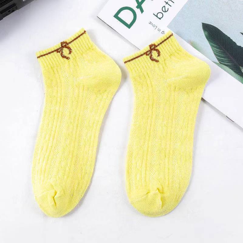Combo 5 đôi tất nữ cổ ngắn cotton màu trơn phối ren mỏng cổ hình nơ siêu thoáng