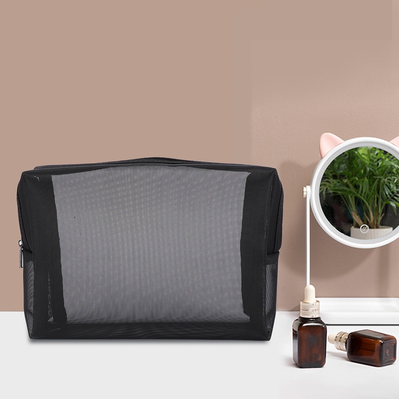 Bộ 3 Túi Lưới Đựng Mỹ Phẩm / Đồ Trang Điểm Màu Đen Có Khóa Kéo Tiện Dụng Khi Đi Du Lịch