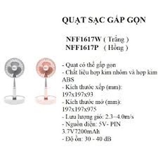 [NFF1617] [GIAN HÀNG UY TÍN] [HÀNG CHÍNH HÃNG] Quạt sạc gấp gọn Nanoco FF1617WN