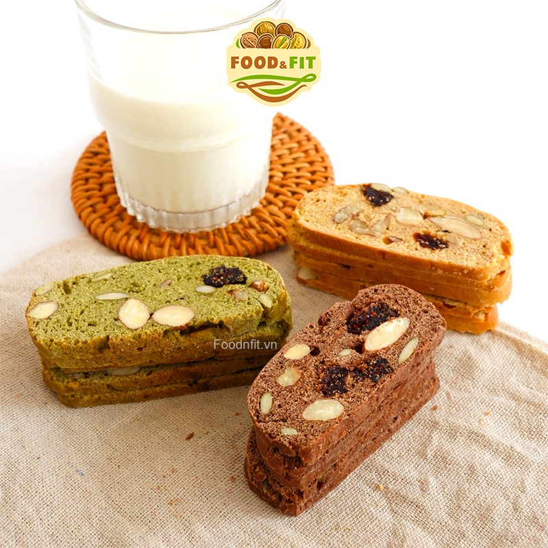 Bánh Biscotti ăn kiêng Food&Fit vị trà xanh - nguyên cám 100%