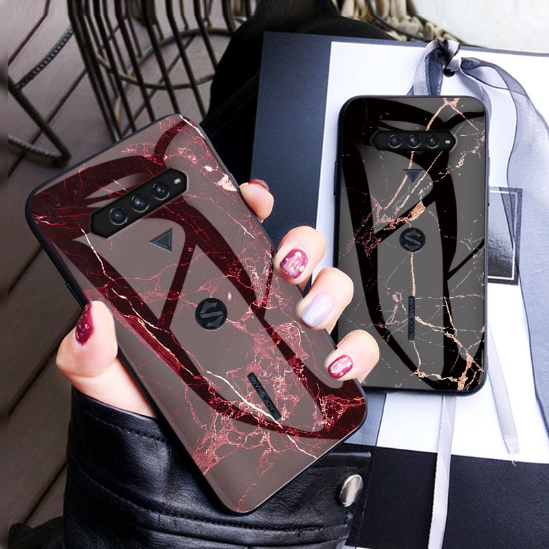 Ốp Điện Thoại Kính Cường Lực Cạnh Silicon Mềm Chống Sốc Họa Tiết Vân Đá Cho Xiaomi Black Shark 5RS 5 5Pro 4 4Pro 3 3S 3Pro