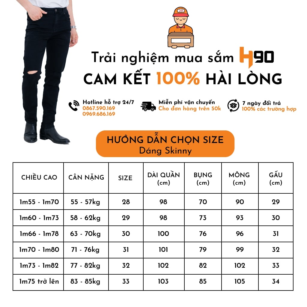 Quần jean nam đen trơn rách H90 chất bò cotton co giãn thoải mái không phai màu HTRJ002 | BigBuy360 - bigbuy360.vn