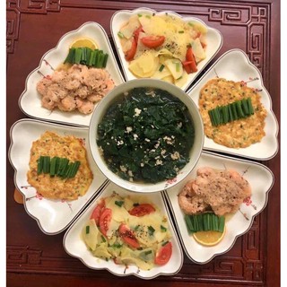 Bộ đĩa mặt trời Bát Tràng, bộ bát mặt trời bày decor trang trí đồ ăn an toàn cực xinh yêu gốm sứ Bát Tràng