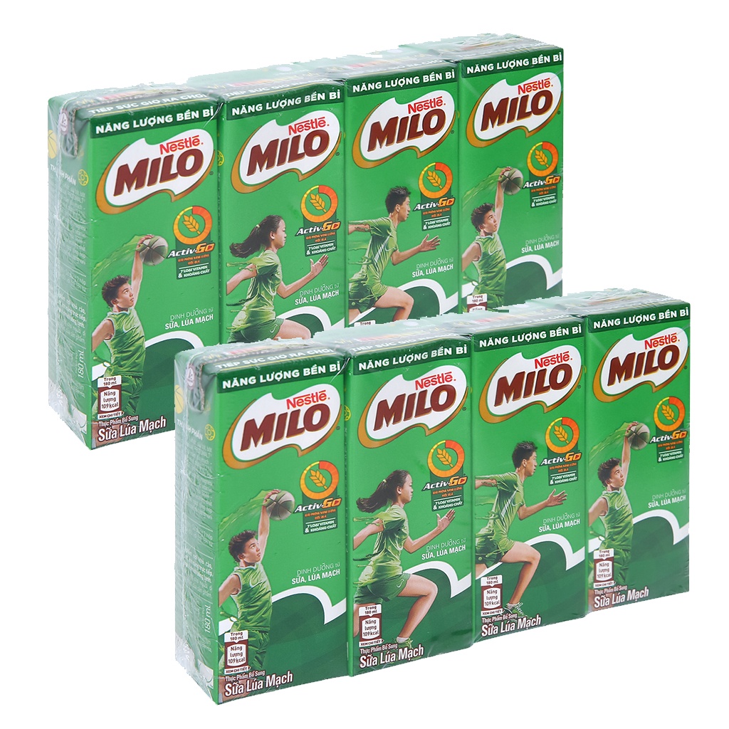 Combo 2 lốc sữa milo lúa mạch ( mỗi lốc 4 hộp x 180ml) date mới 8 tháng