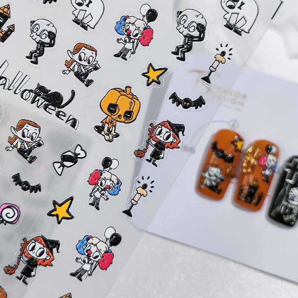 Miếng Dán Trang Trí Móng Tay Hình Mèo Kitty / Nhện / Bộ Xương Phong Cách Halloween Độc Đáo