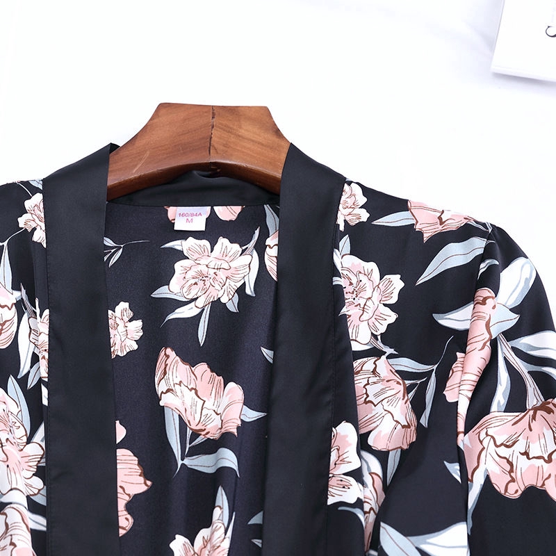 Set Đồ Ngủ Vải Lụa Tay Dài In Họa Tiết Phong Cách Mùa Hè Quyến Rũ Cho Nữ