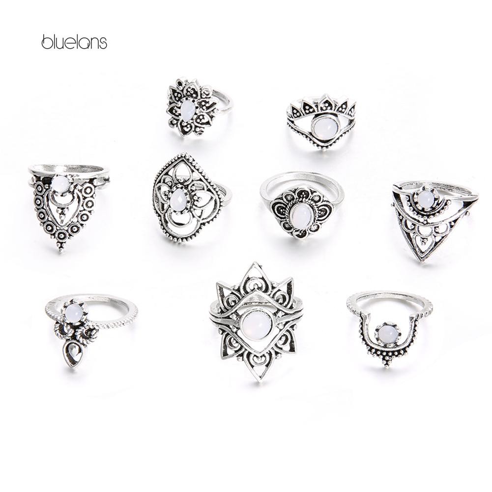 Set 9 Nhẫn Đeo Đốt Ngón Tay Nhiều Kiểu Phối Đá Nhân Tạo Đẹp Mắt Cho Nữ