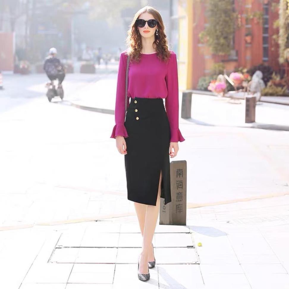 Chân Váy Nữ Thiết Kế Cao Cấp VNXK CV43 - Chân Váy Chữ A Tuyết Mưa Đáp Lệch 5 Cúc Sang Trọng TINI Shop | BigBuy360 - bigbuy360.vn