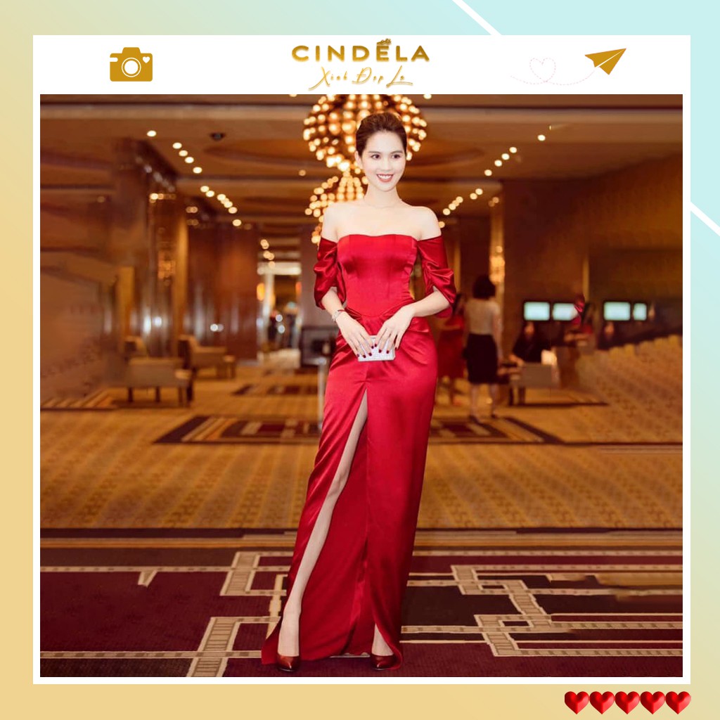 [CINDELA - ĐẦM CAO CẤP]Đầm Dạ Hội Dài Lụa Đỏ Cao Cấp Thiết Kế Cúp Ngực Xếp Ly Eo Đổ Duyên Dáng