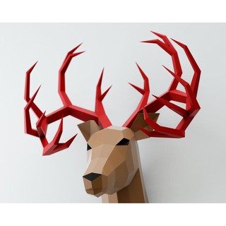 Bộ kit Mô hình giấy 3D Hươu thần sừng đỏ trang trí nhà cửa, shop thời trang