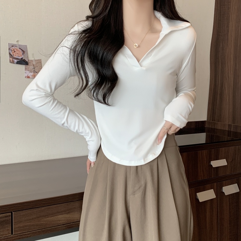 ZHELIHANGFEI Áo Thun POLO Tay Dài Lưng Cao Dáng Ôm Quyến Rũ Cho Nữ