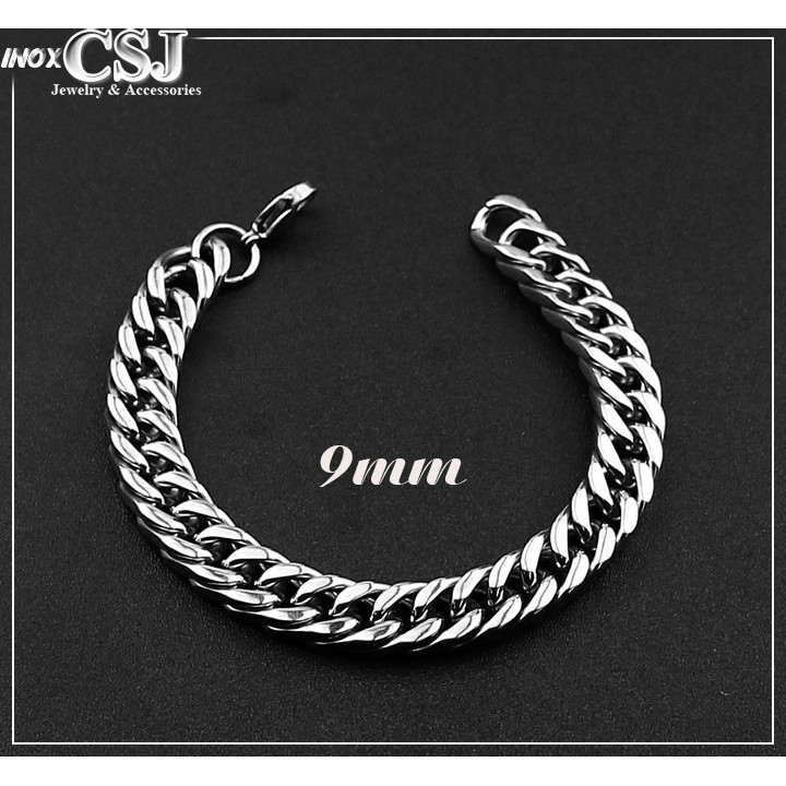 Lắc tay nam kiểu lặc đôi 9mm trắng sáng, siêu đẹp, không đen, không gỉ, chuẩn thời trang